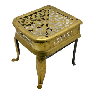 Large Antique Hand Wrought Iron & Solid Brass Fireplace - Hearth Kettle & Warming Trivet Stand - Circa Early 19th Century For Sale