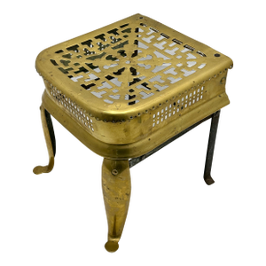 Large Antique Hand Wrought Iron & Solid Brass Fireplace - Hearth Kettle & Warming Trivet Stand - Circa Early 19th Century