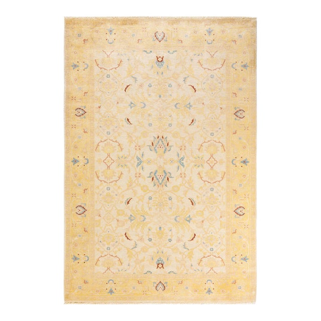 Ivory Eclectic, One-of-a-Kind Hand-Knotted Area Rug in Ivory, 6' 3" x 9' 2" For Sale - Image 8 of 8