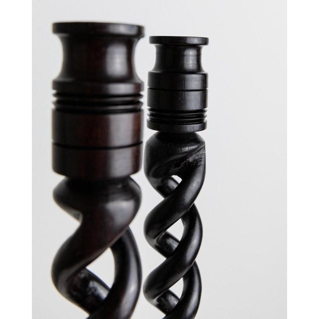 Vintage Candleholders in Dark Wood, 1970s, Set of 2 For Sale - Image 3 of 11