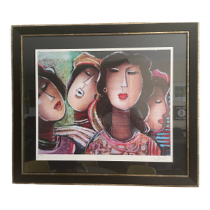 1990s Lithograph Print by Malaysian/American Artist Lee Long Looi, Titled "A Moment of Peace".limited Edition, Numbered 350/400, Framed