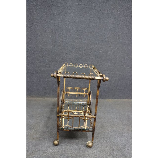 Hollywood Regency Gold-Finished Iron Bar Cart For Sale - Image 4 of 10