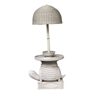 Vintage Rattan Turtle Floor Lamp Table in Style of Mario Torres For Sale
