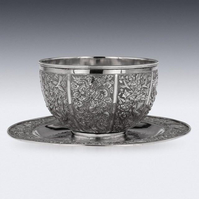 19th Century Chinese Export Silver Finger Bowl & Plate, Wang Hing, 1880s, Set of 2 For Sale - Image 3 of 18
