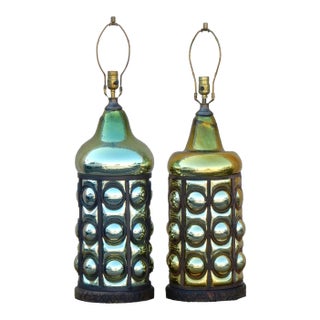 1950's Mexico Folk Art Caged Mercury Glass Lamps For Sale