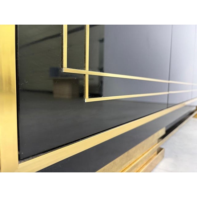Black Vintage Black Lacquered and Brass Sideboard, 1980s For Sale - Image 8 of 14