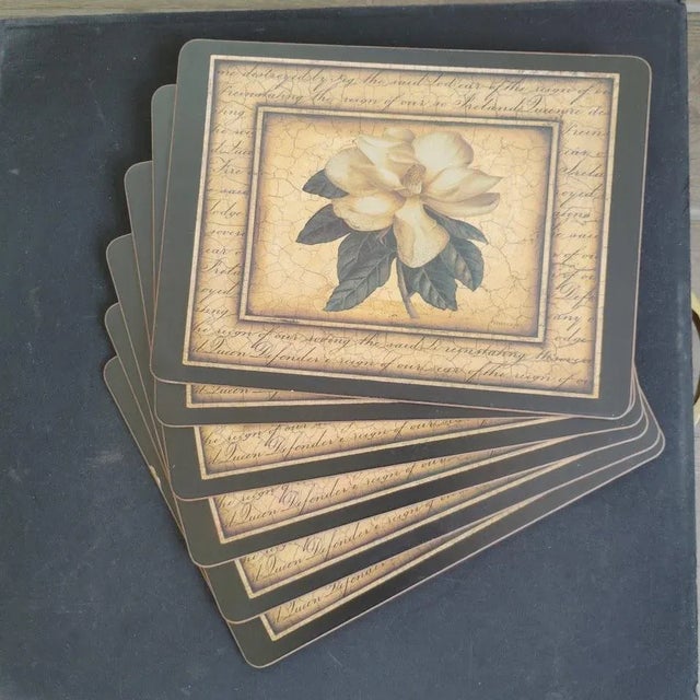 Late 20th Century Late 20th Century Pimpernel Magnolia Theme Cork Backed Placemats Set of 6 For Sale - Image 5 of 5