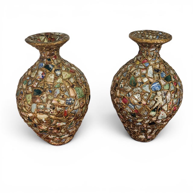 Monumental Pair California Memory Ware Mosaic Floor Vases Pique Asiette 23" For Sale - Image 16 of 18