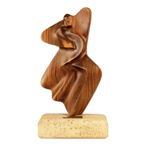 2004 Argentine Biomorphic Wooden Abstract Sculpture With Stone Base by Artist Fabriciano Gómez