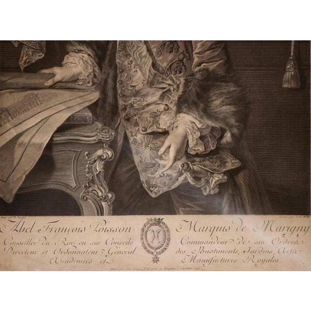 Marquis de Marigny: An 18th C. Wille Engraved Portrait after a Tocque Painting, 1761 For Sale - Image 4 of 4