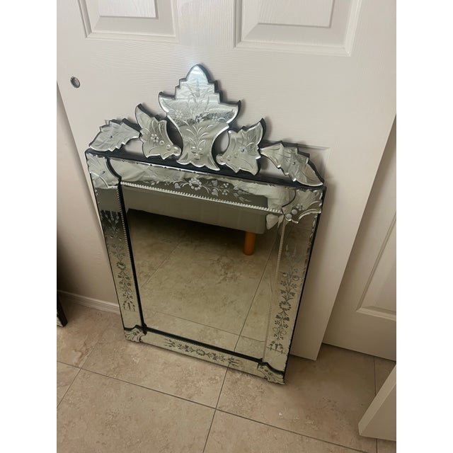 Gorgeous Venetian Floral Etched Wall Mirror - 2 Available For Sale - Image 10 of 12