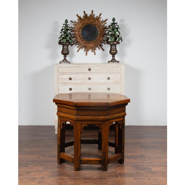 Brown Italian 19th Century Walnut Octagonal Table with Inlaid Trompe-l'Œil Motifs For Sale - Image 8 of 12