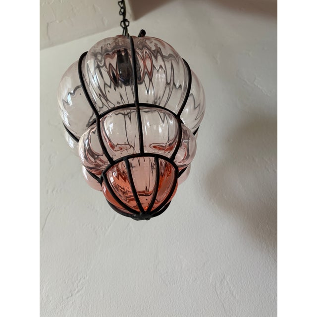 Mid-Century Modern 1950s Mid-Century ModernSeguso Murano Pink Blown Lantern Chandelier Sharon Osbourne - a Pair For Sale - Image 3 of 5