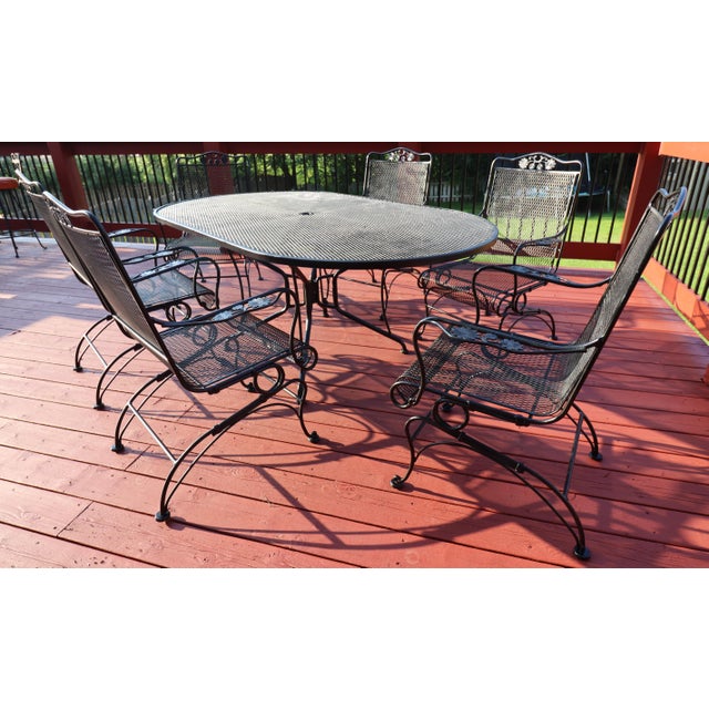 Midcentury Russell Woodard Briarwood Wrought-Iron Patio Dining Set, 7 Pieces, Attributed For Sale - Image 9 of 15