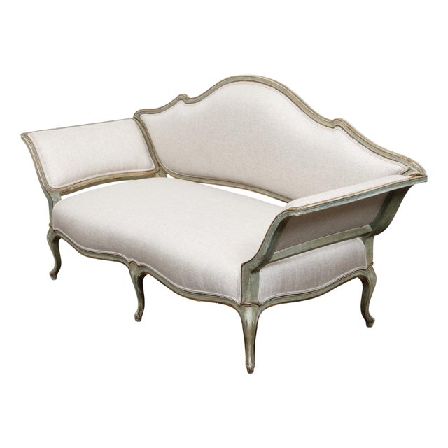 Italian Rococo Style 19th Century Painted Settee with Out Scrolling Arms For Sale