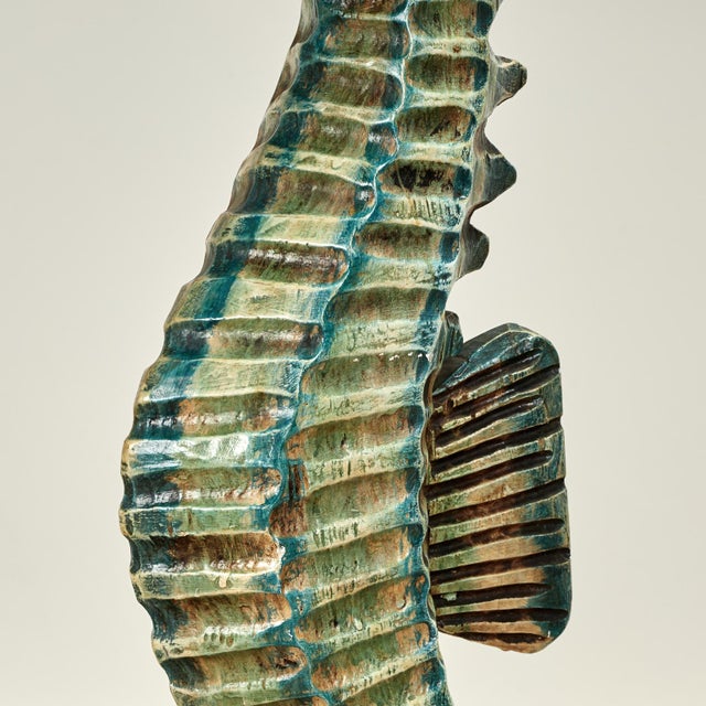Green Vintage Carved Wood Seahorse Sculpture For Sale - Image 8 of 9