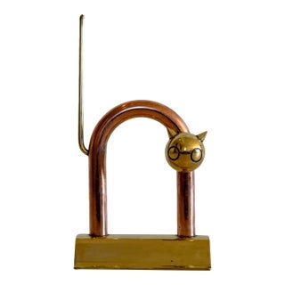 Walter Von Nessen Copper and Brass "Cat" Doorstop For Sale