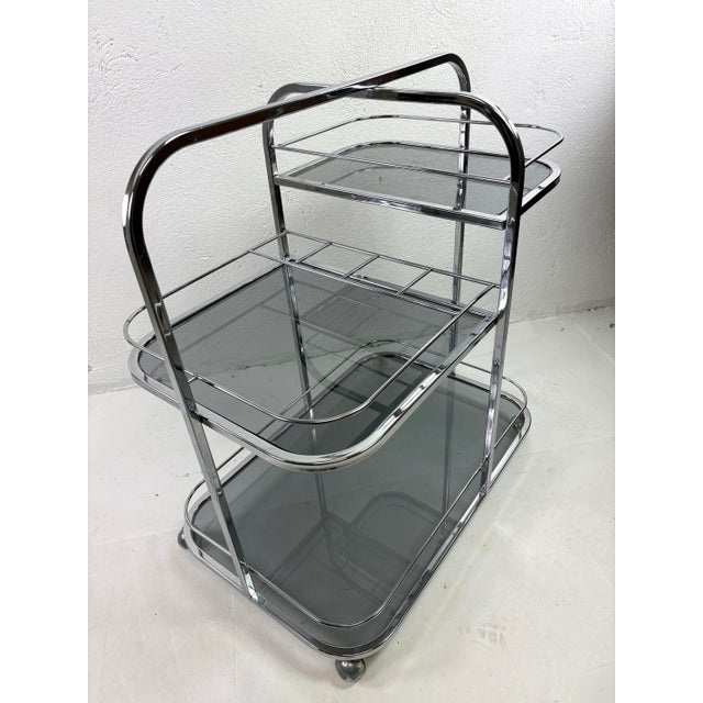 Early 20th Century Art Deco Chrome and Smoked Glass Bar Cart For Sale - Image 12 of 12