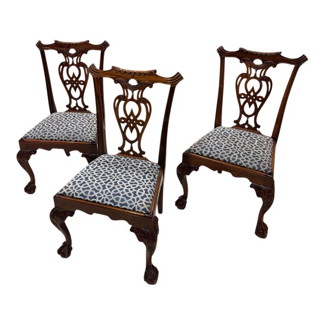 Set of 3 Mid 20th Century English Chippendale Style Mahogany Dining Chairs For Sale