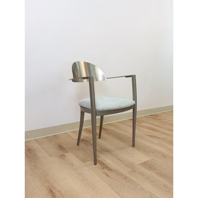 Late 20th Century Elite Modernist Stainless Steel Dining Accent Chair Upholstered Seat For Sale In Tampa - Image 6 of 10