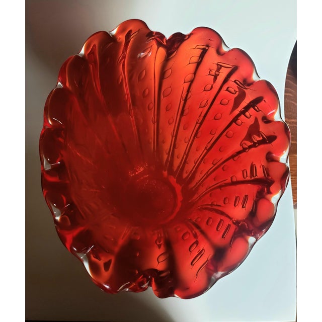 Ruby Red Vintage Murano Glass Vase Bullicante Red Gold Attr Barovier Toso For Sale - Image 8 of 17