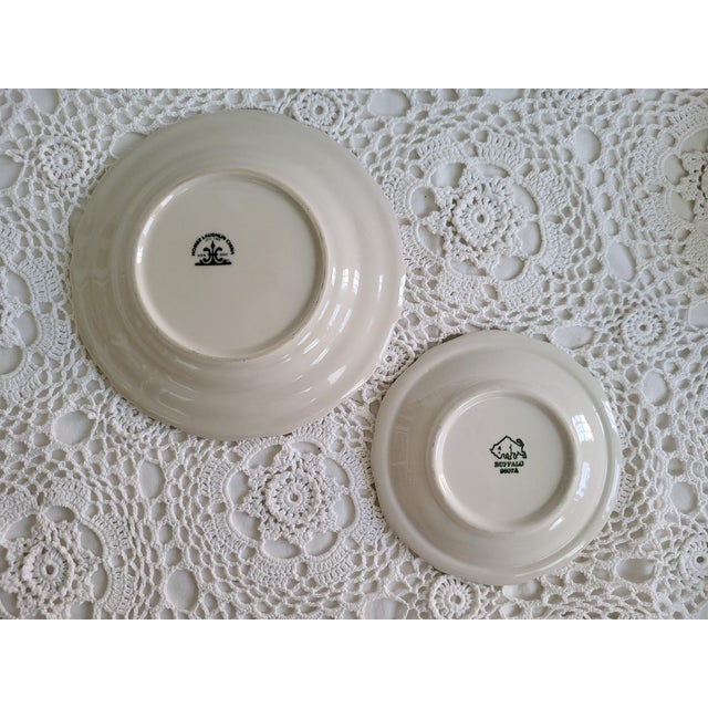 A pair of white plates by Homer Laughlin (large plate) sm Buffalo (small). Measuring 7 ¼” x 1 and 5 ¼” x 3/4". I love the...