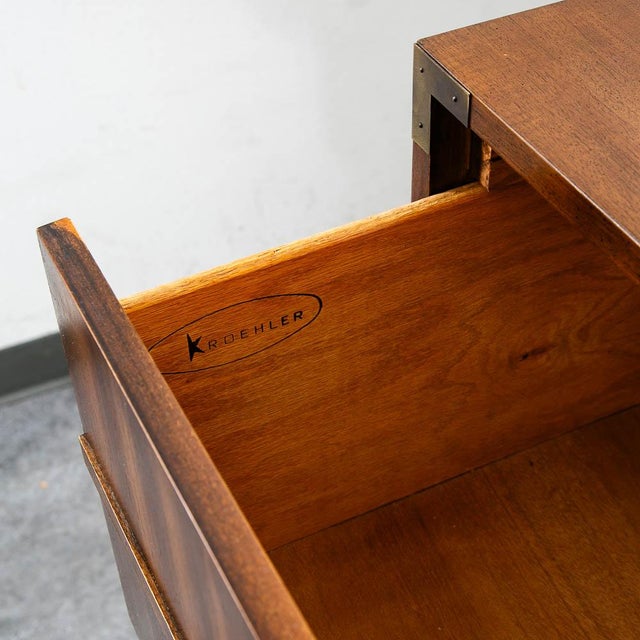 Brown Mid Century Modern Dresser Highboy Kroehler Furniture Walnut 4 Drawer Brass MCM For Sale - Image 8 of 11