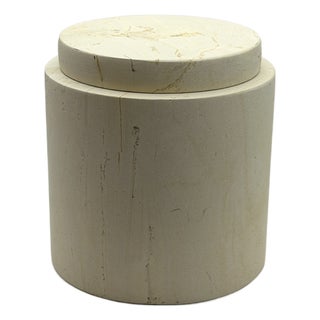 Large Vintage Solid Travertine Canister With Lid For Sale