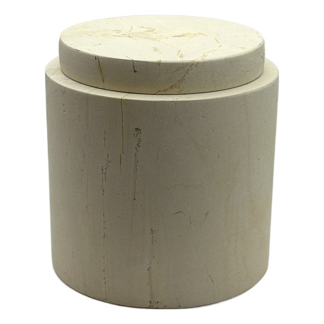 Large Vintage Solid Travertine Canister With Lid For Sale