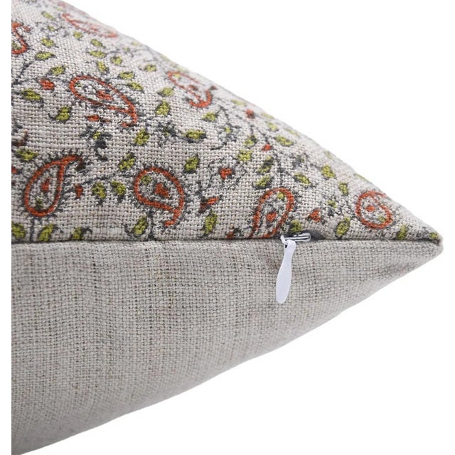 Fabdivine Artisan Block Print Throw Pillow Cover 24x24 Inch Thick Linen-Keri Jaal For Sale - Image 4 of 8