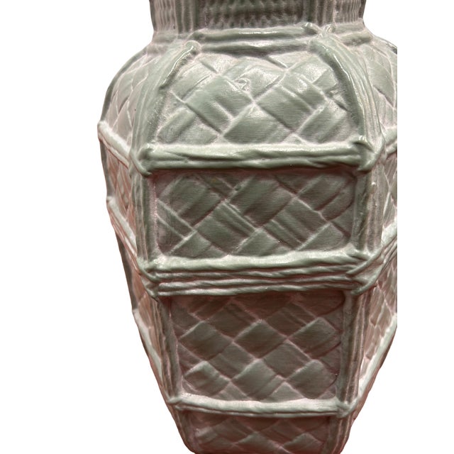 Vintage Basket Weave Plaster Lamps - A Pair For Sale - Image 6 of 7
