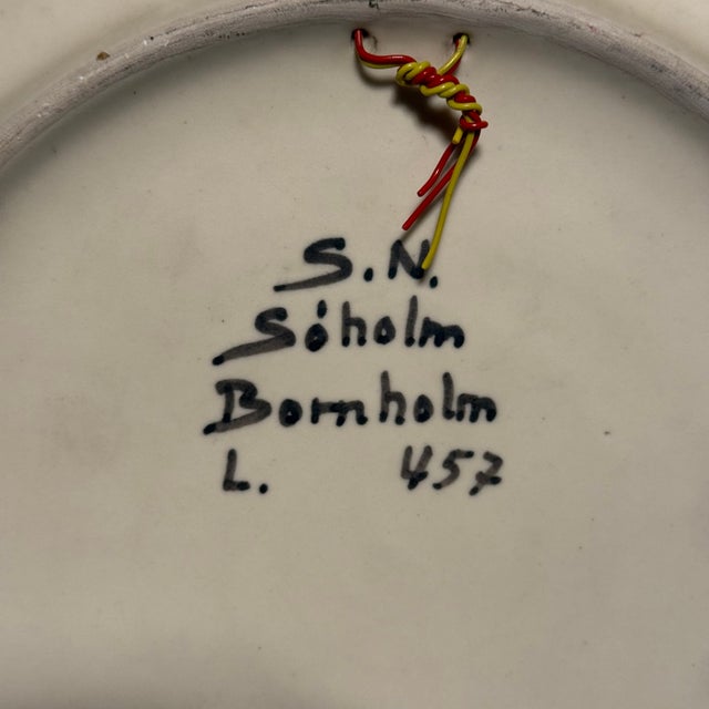 Vintage Søholm Bornholm Danish Ceramic Wall Plate – Hand-Painted Folk Art Scene For Sale - Image 4 of 7