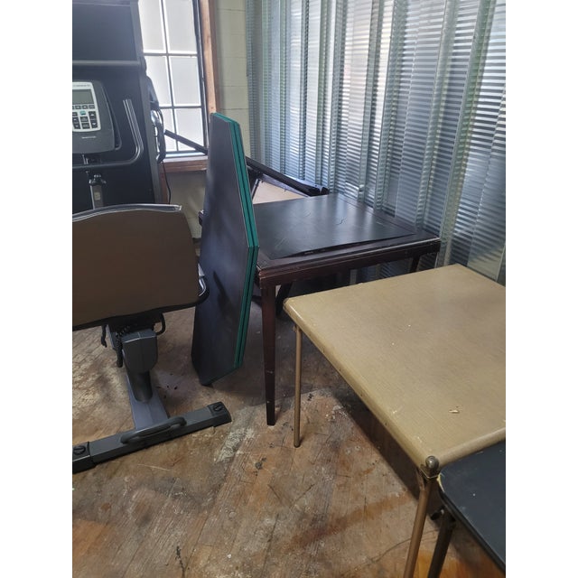 One (1) Samsonite Card Table - VINTAGE 30"x30"x27" Collapses to 2" tall (30"x30"x2") Two (2) Coalescing Folding Chairs ~...