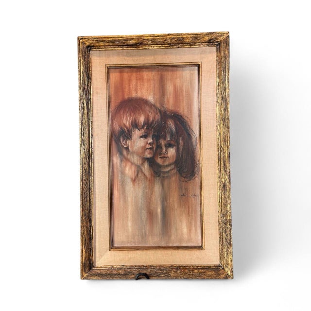 A captivating 1967 original oil on canvas titled “The Two Darlings” by celebrated portrait artist Rita Asfour (1933–2021)....