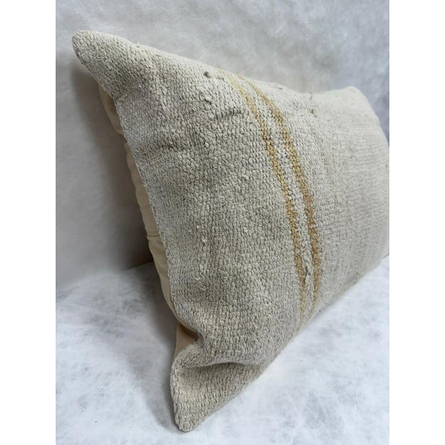 Turkish Hemp Pillow Cushion Natural Cream Brown Pillow Cushion Cover 16" x 24" For Sale - Image 4 of 4