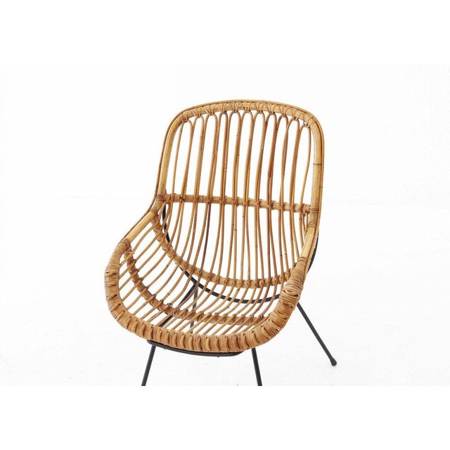 Black Italian Rattan and Wicker Armchair, 1950s For Sale - Image 8 of 10