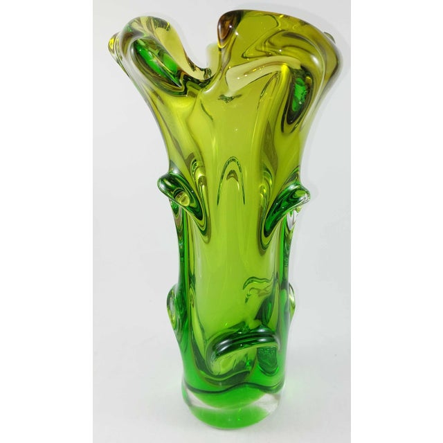 MCM 1960s Josef Joseph Hospodka Czech Massive Sculptural Green Glass Vase 12" For Sale - Image 4 of 6