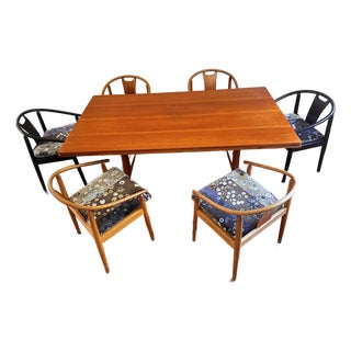 Teak Mid Century Danish Dining Set Wishbone Chairs Lenor Larsen Upholstery For Sale