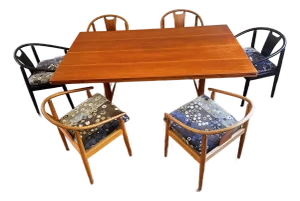Teak Mid Century Danish Dining Set Wishbone Chairs Lenor Larsen Upholstery