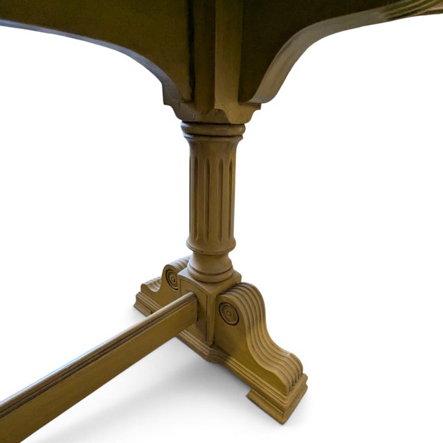 Vintage Butter Yellow Painted Trestle Sofa Table With Scalloped Top For Sale - Image 13 of 18