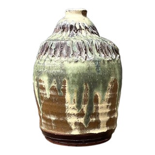 Vintage Original Studio Pottery Ribbed Vase For Sale
