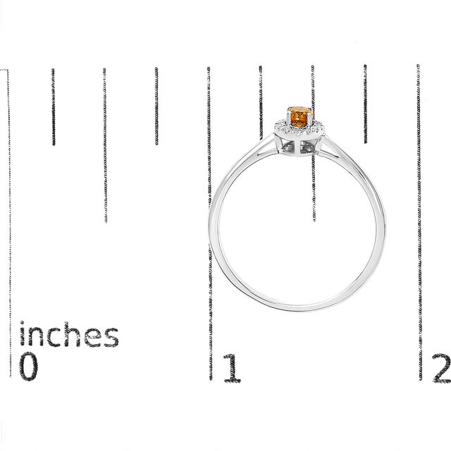 Metal 10K White Gold 5X3MM Oval Orange Citrine and Diamond Accent Halo Ring (I-J Color, I1-I2 Clarity) - Ring Size 7 For Sale - Image 7 of 7