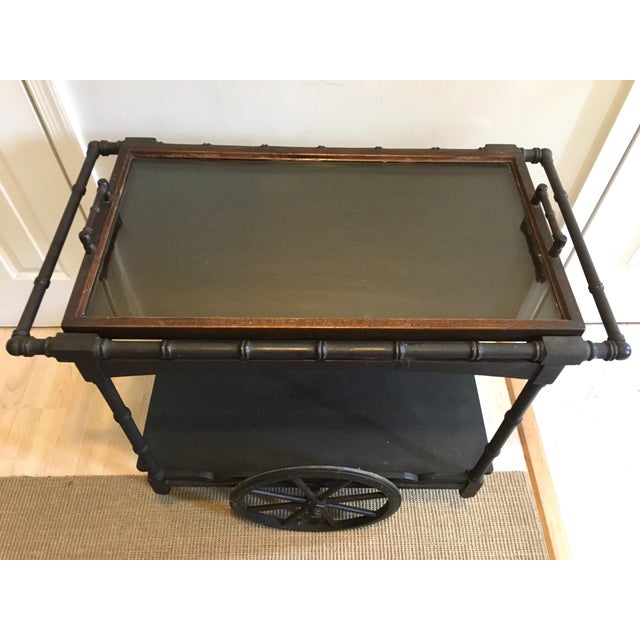 Antique Rustic Wooden Faux Bamboo Tea Serving Cart Chairish
