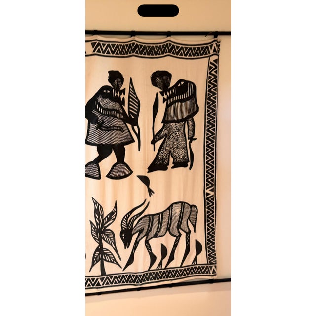 Mid 20th Century Vintage African Tribal Storytelling Tapestry Wall Hanging, Black & White For Sale - Image 5 of 5