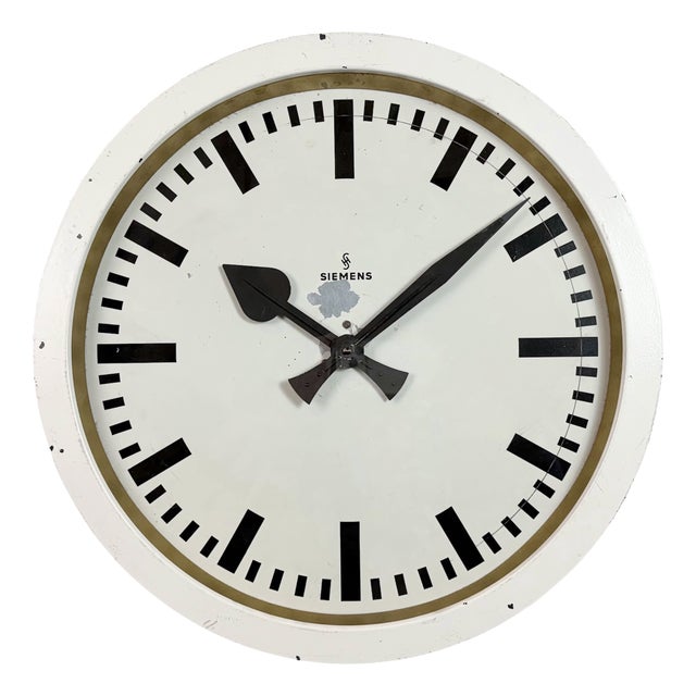 Large White Industrial Factory Wall Clock from Siemens, 1950s For Sale