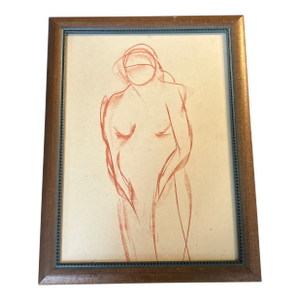 1950’s Original Abstract Sepia Nude Figure Study Drawing