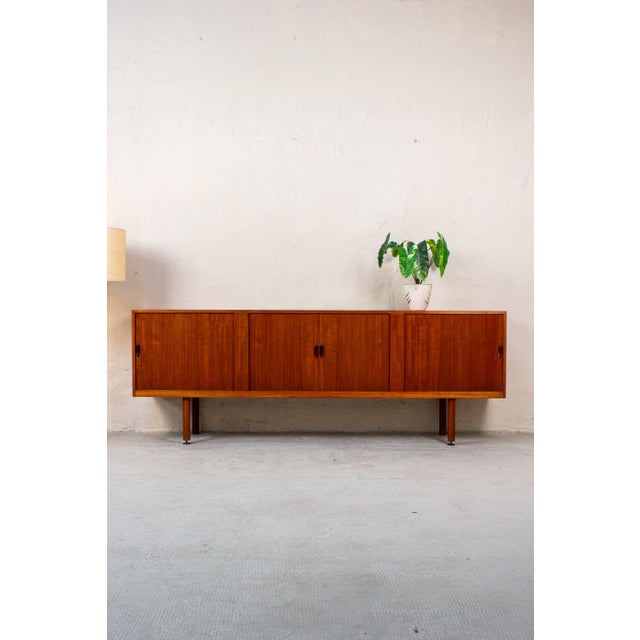 Mid-Century Danish Sideboard with Rolling Doors Teak by Ejnar Larsen & Aksel Bender for Næstved Furniture Factory, 1960s For Sale - Image 4 of 18