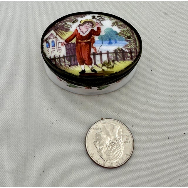 19th Century French Enamel Samson Patch Trinket Box Child With Bird For Sale - Image 11 of 11