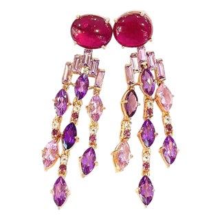 Bochic "Capri" Red Ruby & Purple Amethyst Earrings Set in 18k Gold & Silver For Sale