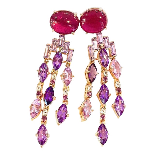 Bochic "Capri" Red Ruby & Purple Amethyst Earrings Set in 18k Gold & Silver For Sale